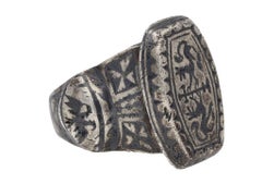 Byzantine Silver and Niello Guilloche Ring, circa 12th-14th Century AD