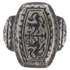 Byzantine Silver and Niello Guilloche Ring, circa 12th-14th Century AD