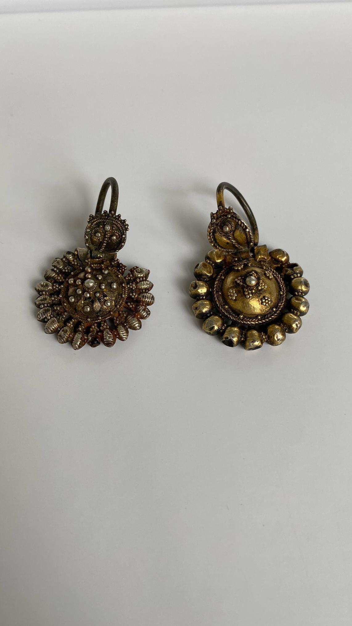Late 19th Century Byzantine Silver-Gilted Filigree Bride's Earrings Arpalii 
