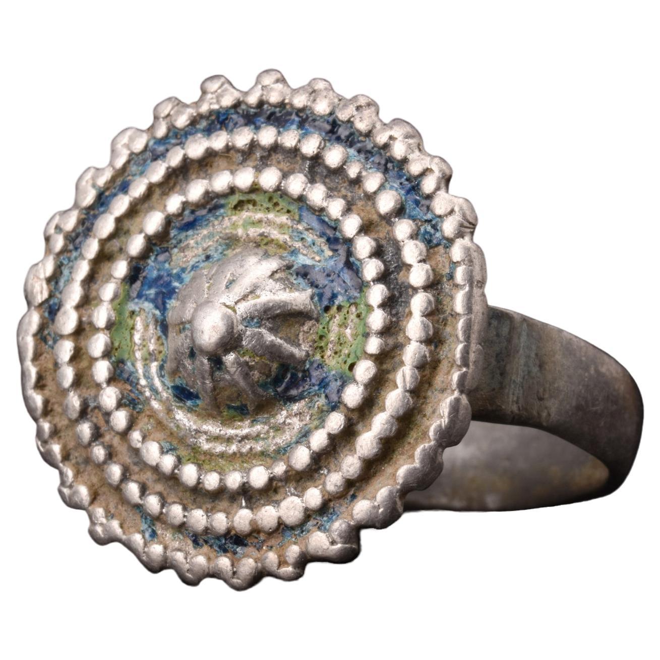 Byzantine Silver Ring with Granulated Shield Bezel For Sale