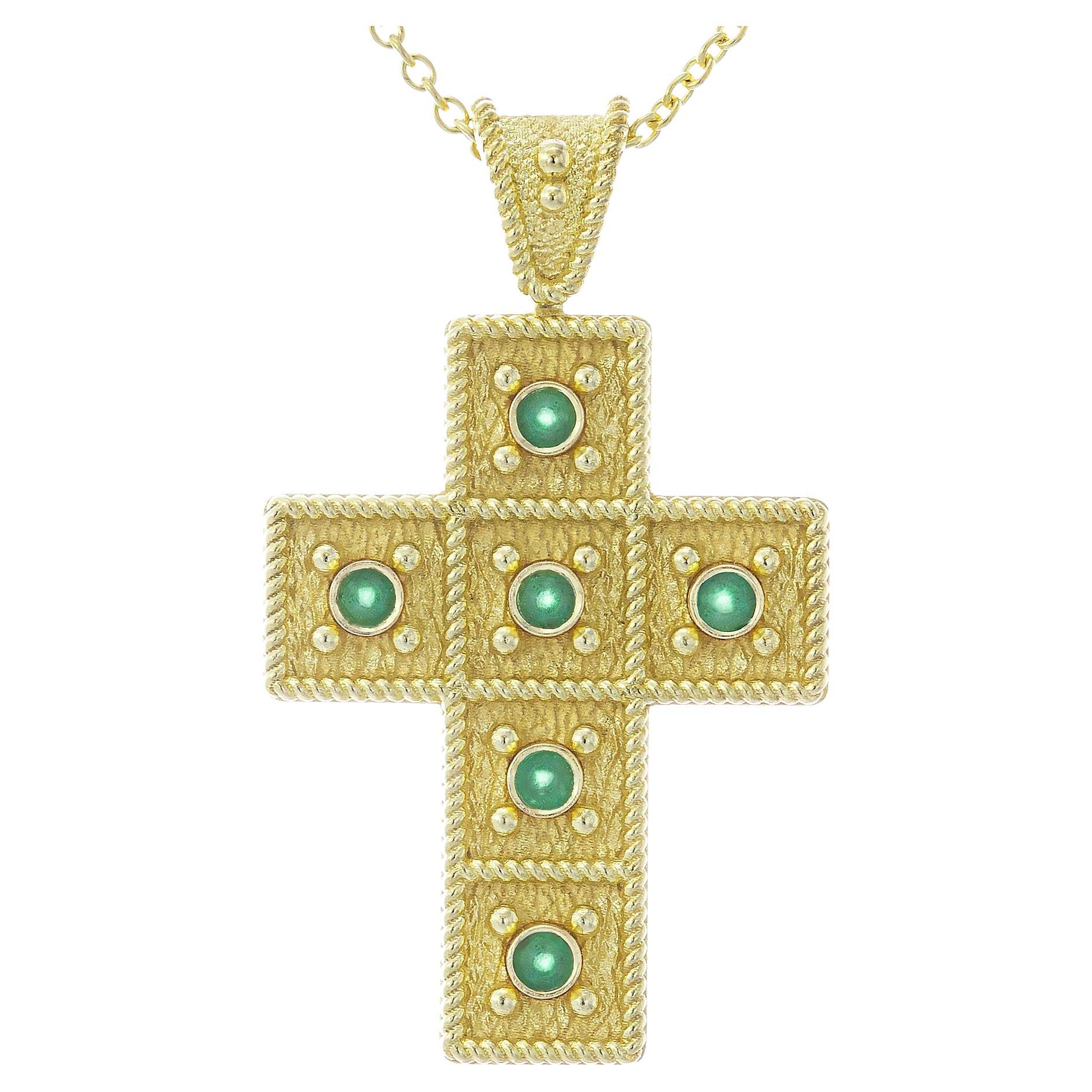 Byzantinisches quadratisches Kreuz mit Smaragden im Angebot