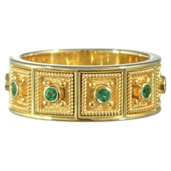 Byzantine Square Gold Ring with Emeralds