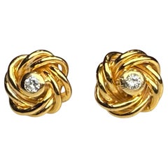 Byzantine Style 18K Gold Knot Diamond Pair Of Earrings