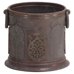 Vintage Byzantine style brass bucket or cache pot, C 1940.