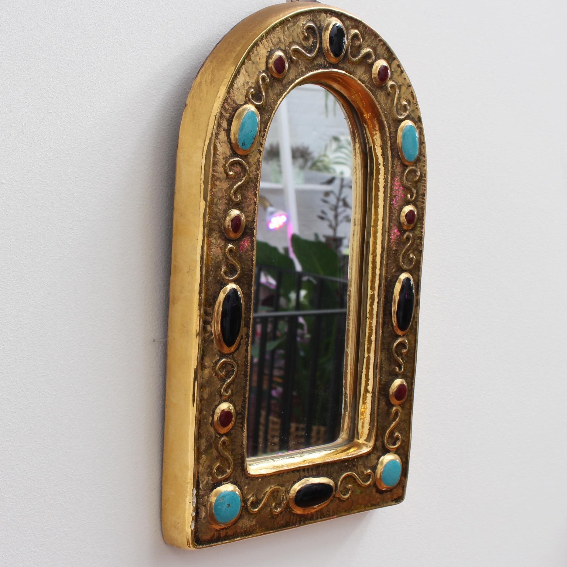 Other Byzantine Style Ceramic Wall Mirror by François Lembo, circa 1960s-1970s