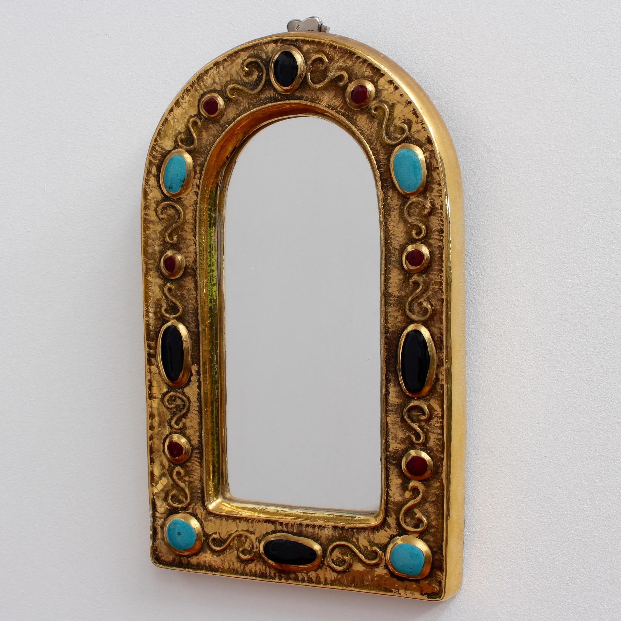 French Byzantine Style Ceramic Wall Mirror by François Lembo, circa 1960s-1970s