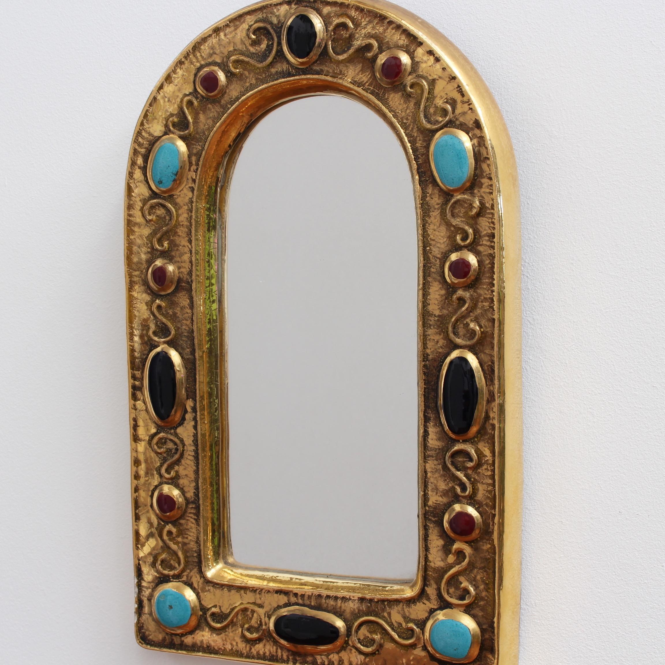 Glazed Byzantine Style Ceramic Wall Mirror by François Lembo, circa 1960s-1970s
