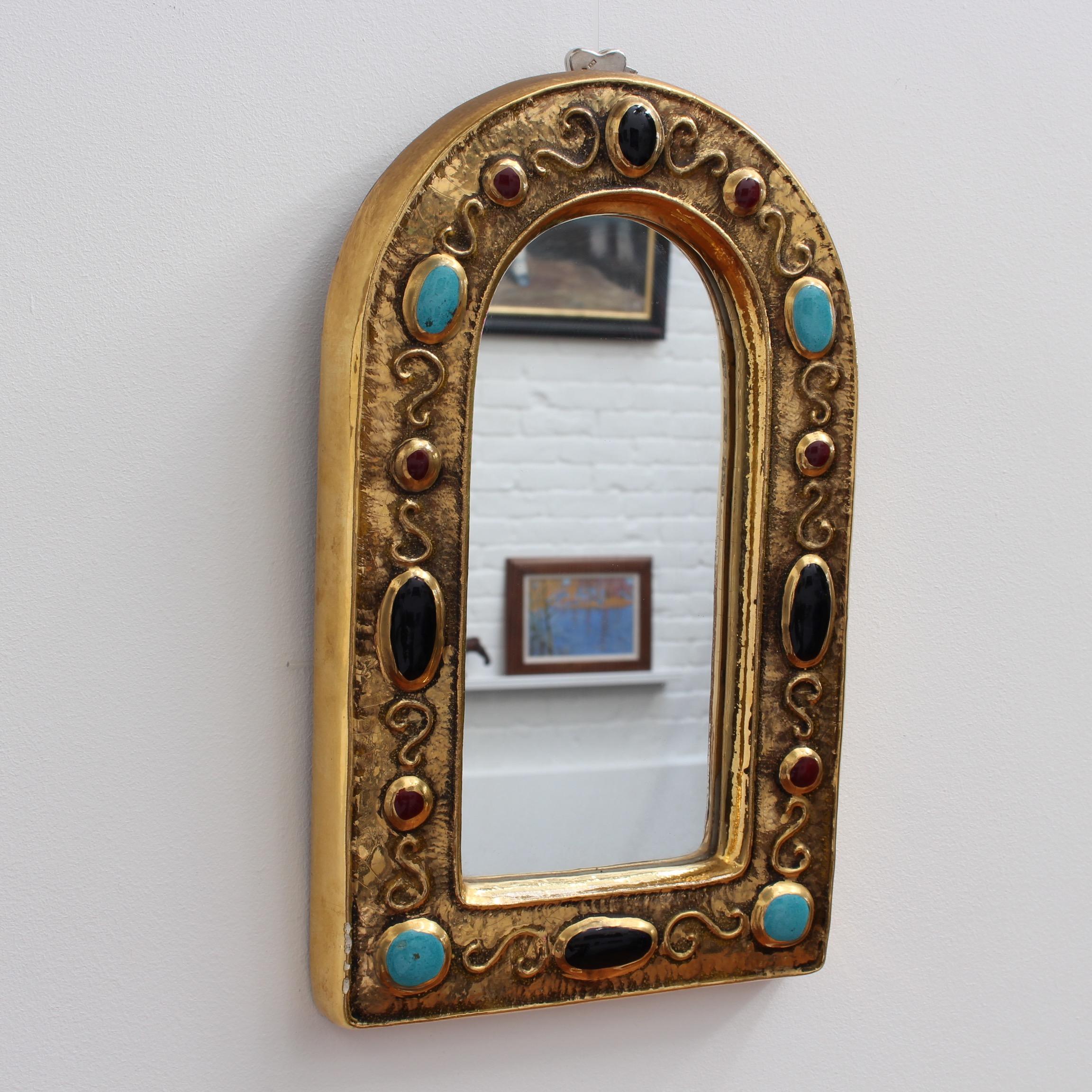 20th Century Byzantine Style Ceramic Wall Mirror by François Lembo, circa 1960s-1970s