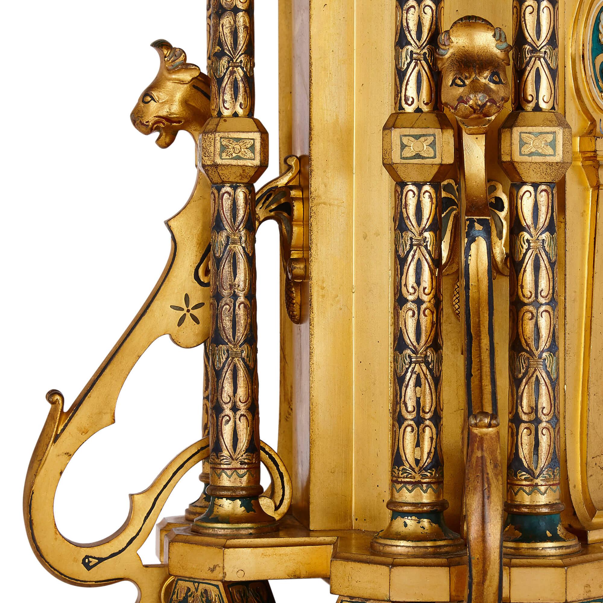 Byzantine Style Gilt Bronze and Champlevé Enamel Garniture by Raingo Frères In Good Condition For Sale In London, GB