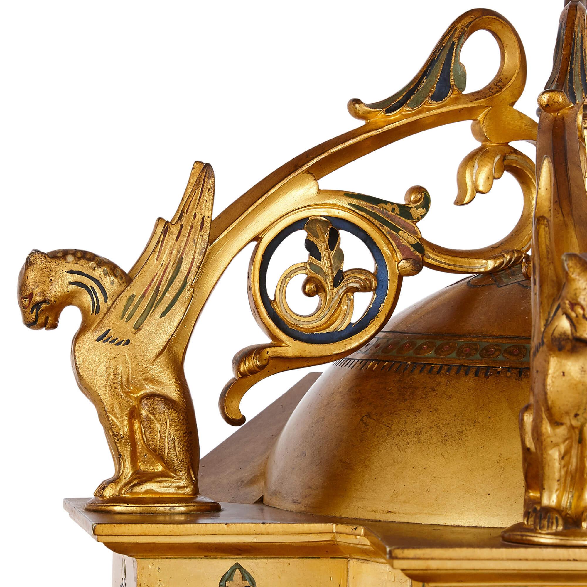 19th Century Byzantine Style Gilt Bronze and Champlevé Enamel Garniture by Raingo Frères For Sale