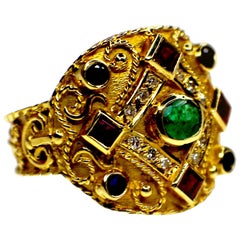 Byzantine Style, Handcrafted, Gem Set Ring, 1970s
