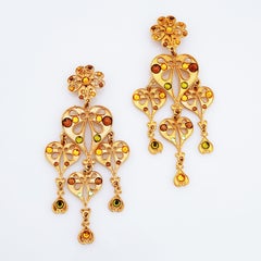 Byzantine Style Heart Chandelier Statement Earrings, 1980s
