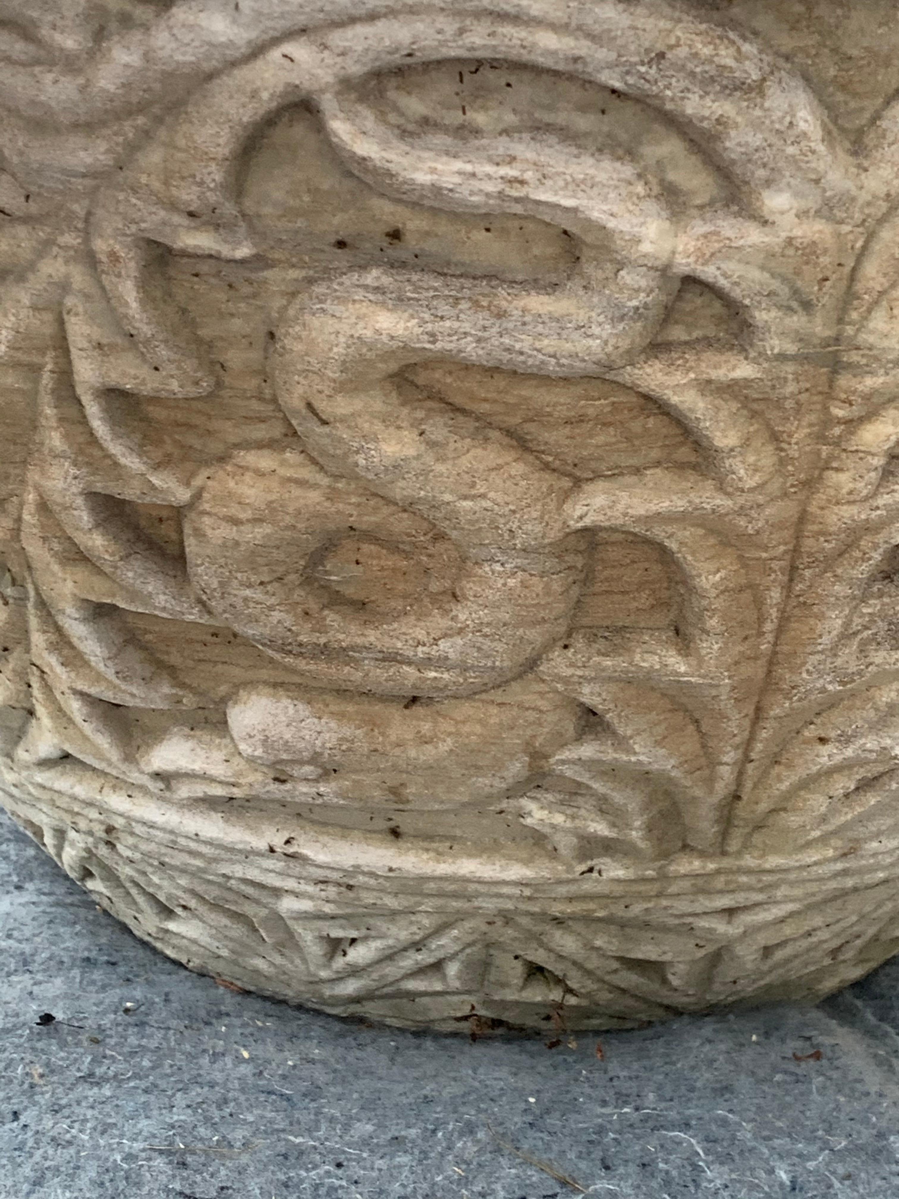 Carved Byzantine Style Marble Baptismal Font on Later Stand For Sale