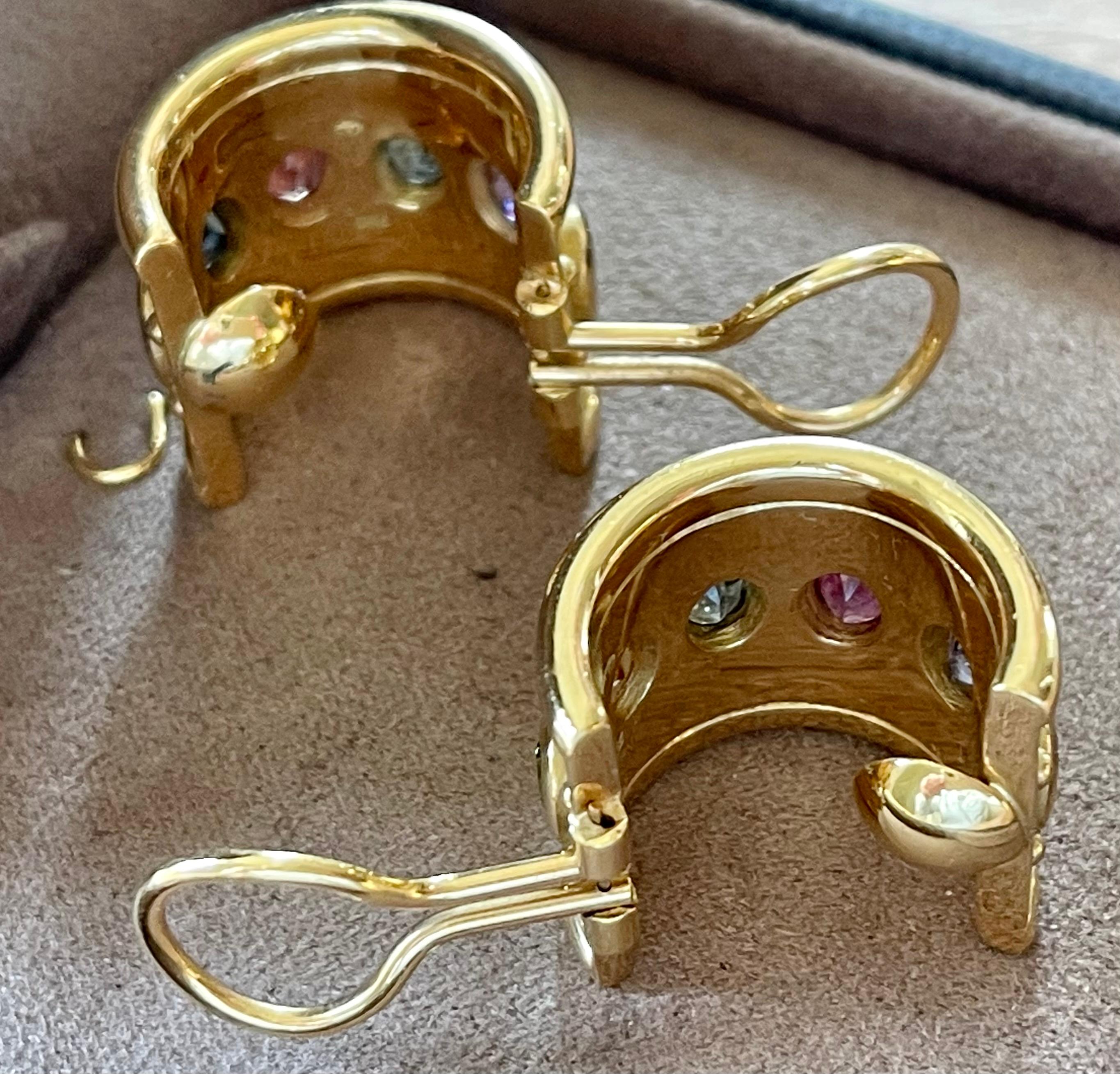 Byzantine Style Solid 18 K Yellow Gold Fancy Sapphire Earclips For Sale 1