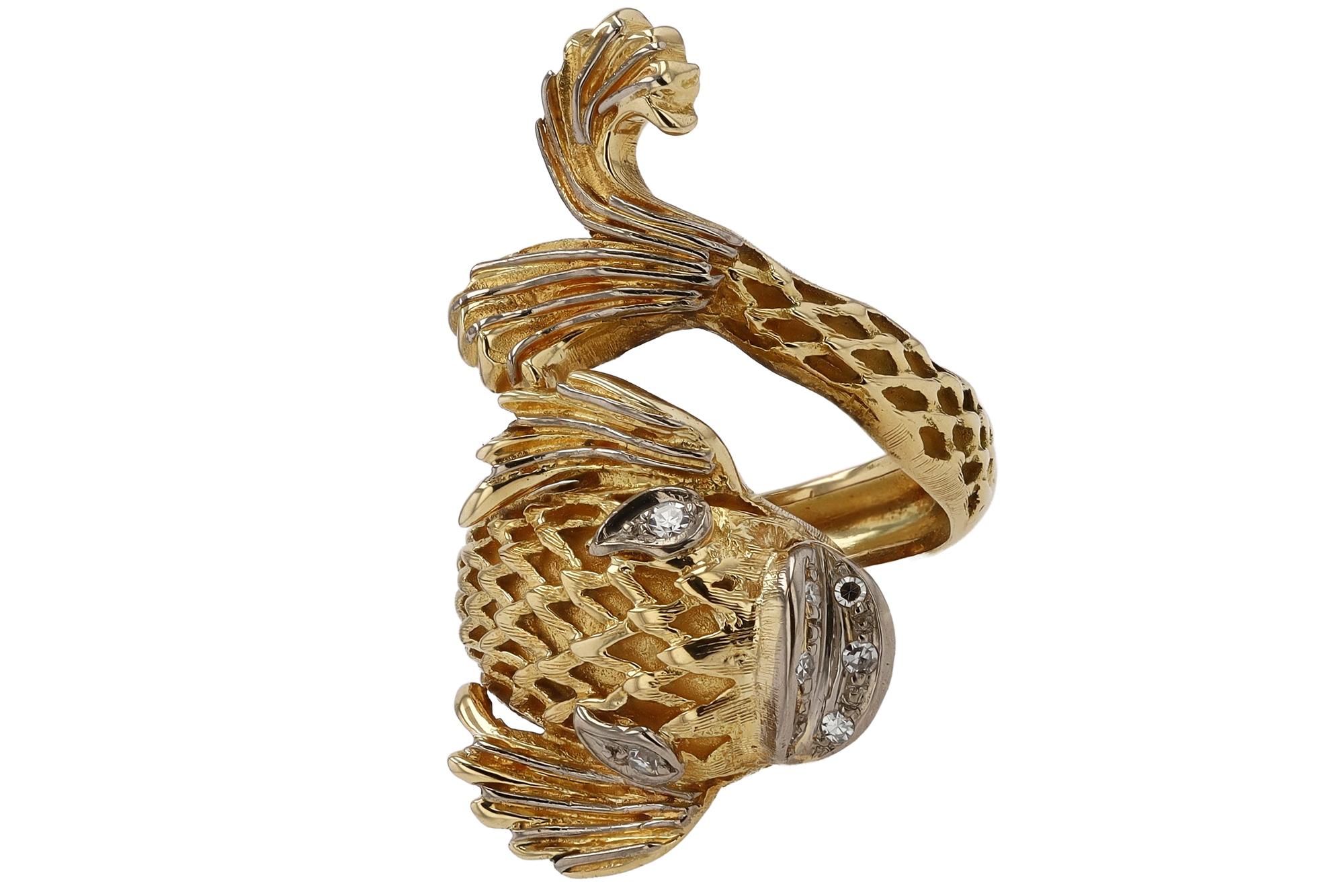 Women's or Men's Byzantine Style Vintage LALAoUNIS 18k Gold Koi Fish Ring