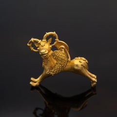 Byzantinischer Stil Gelbgold geflügelte Ziege Glücksbringer Anhänger, Tierschmuck