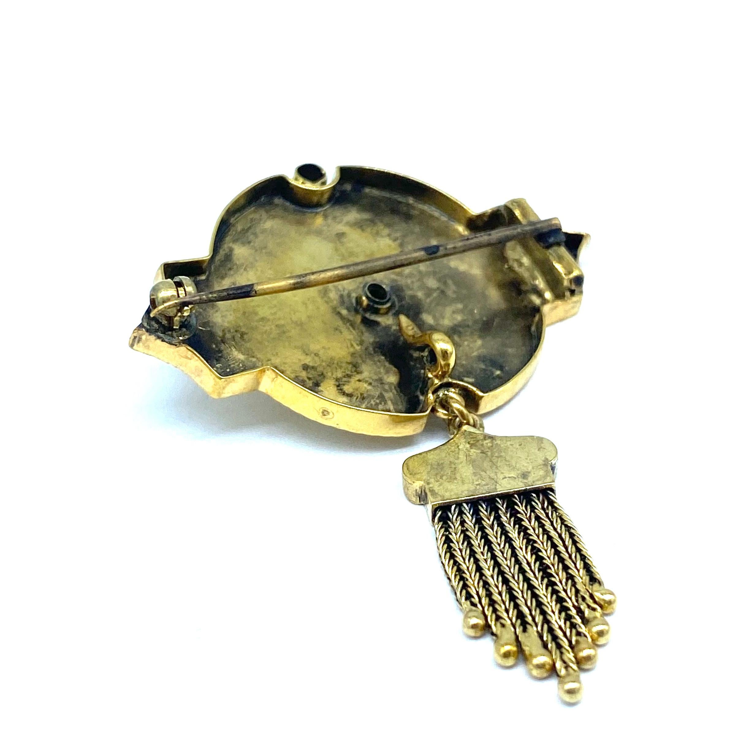 Bead Byzantine Tassel Enamel Brooch Pin 18kt Yellow Gold