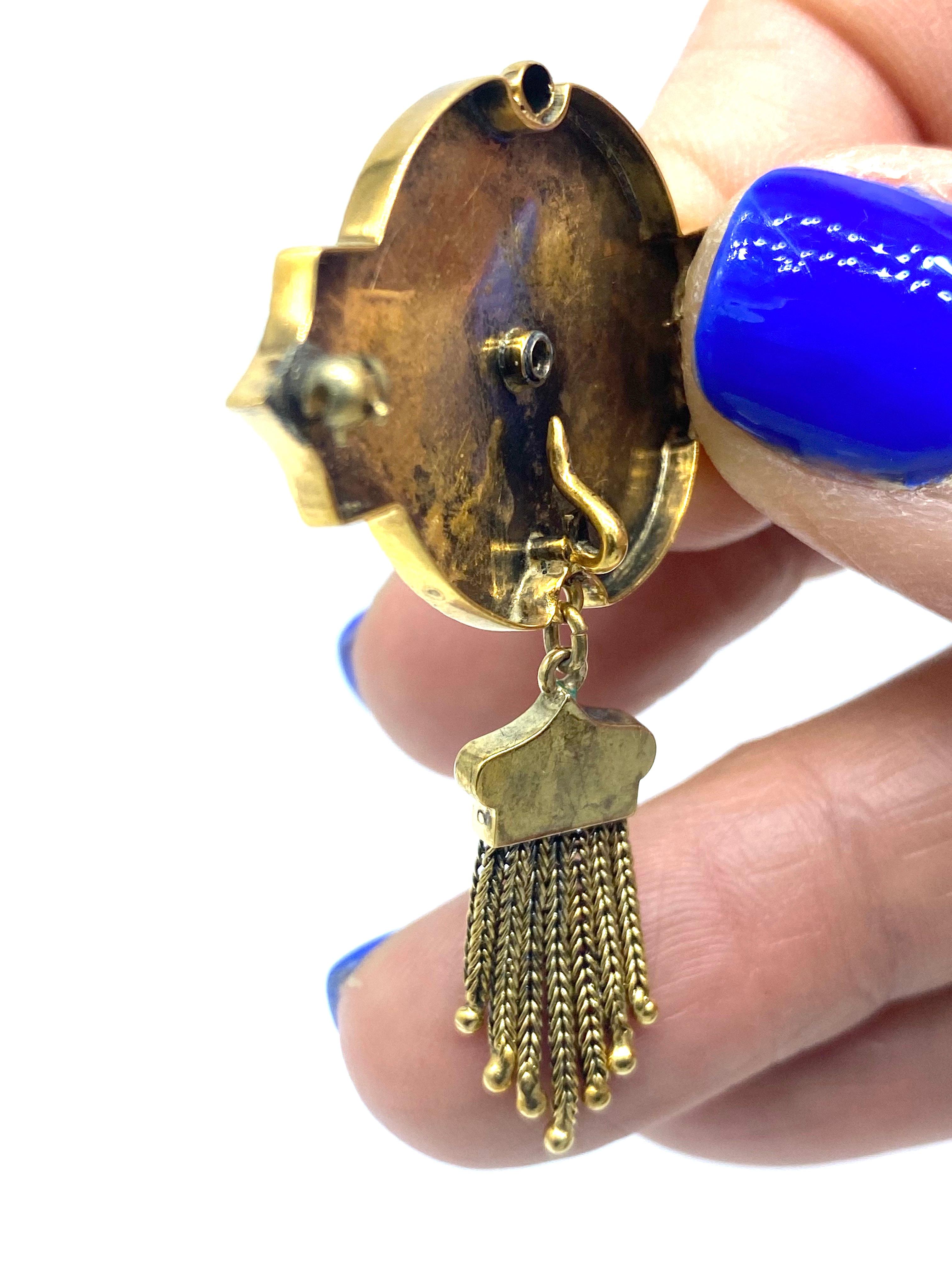 Byzantine Tassel Enamel Brooch Pin 18kt Yellow Gold In Fair Condition In Laguna Hills, CA