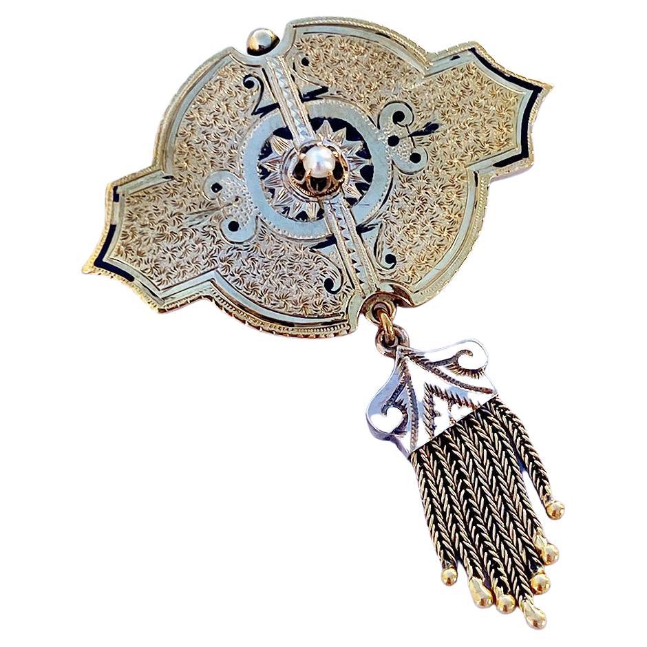 Byzantine Tassel Enamel Brooch Pin 18kt Yellow Gold