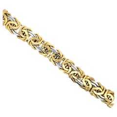 Antique Byzantine Wide Two Tone White Yellow Gold Bracelet 31.9 Grams 18 Karat Gold