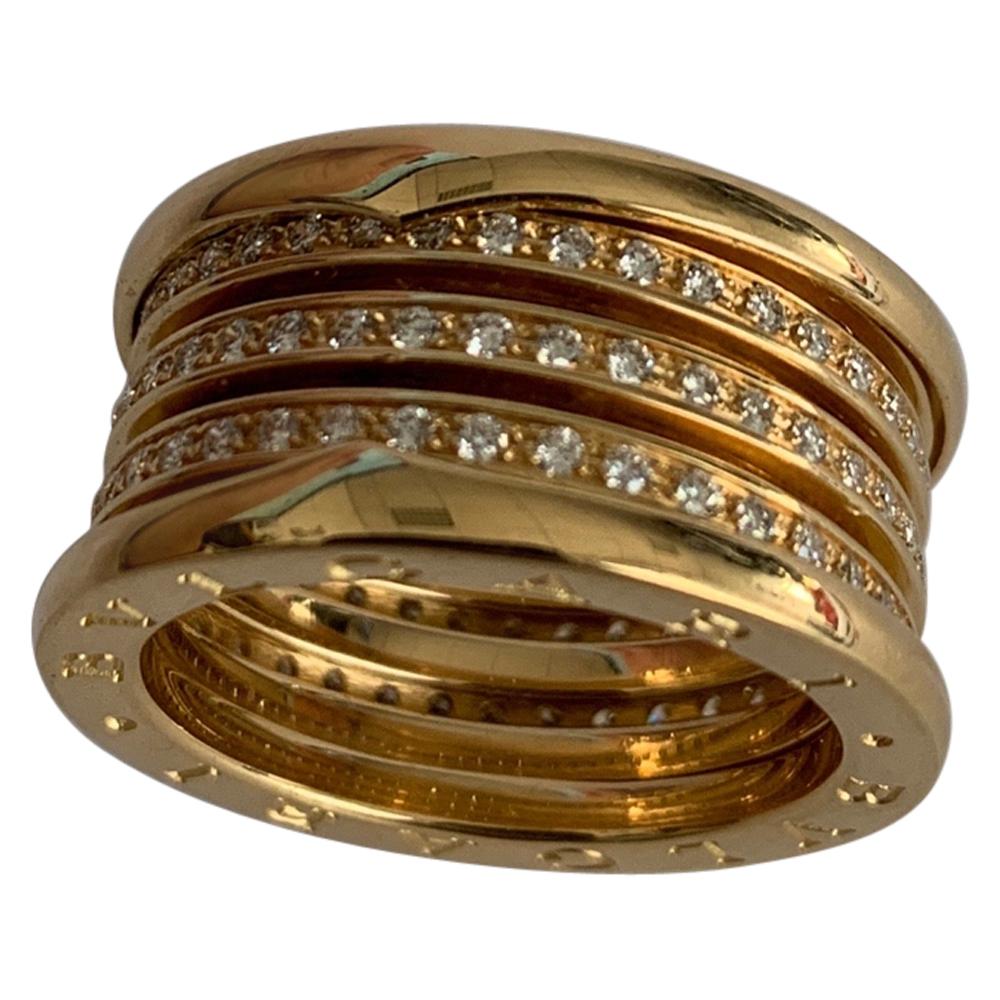Bzero1 Ring 18 Karat Gelbgold 3 Band voll Pavè Diamant im Angebot