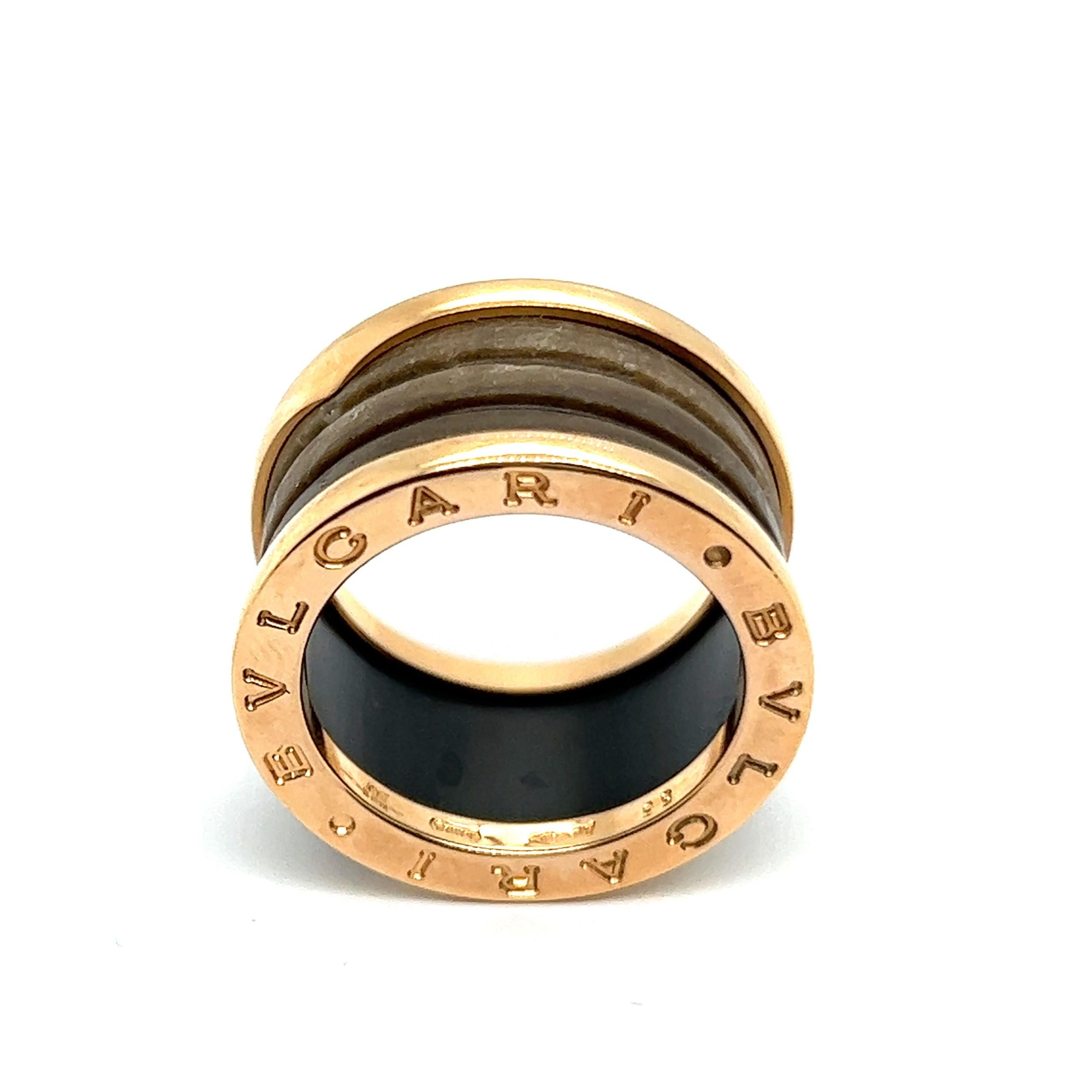 Bzero1 Ring with Agate by Bvlgari in 18 Karat Rose Gold For Sale 1