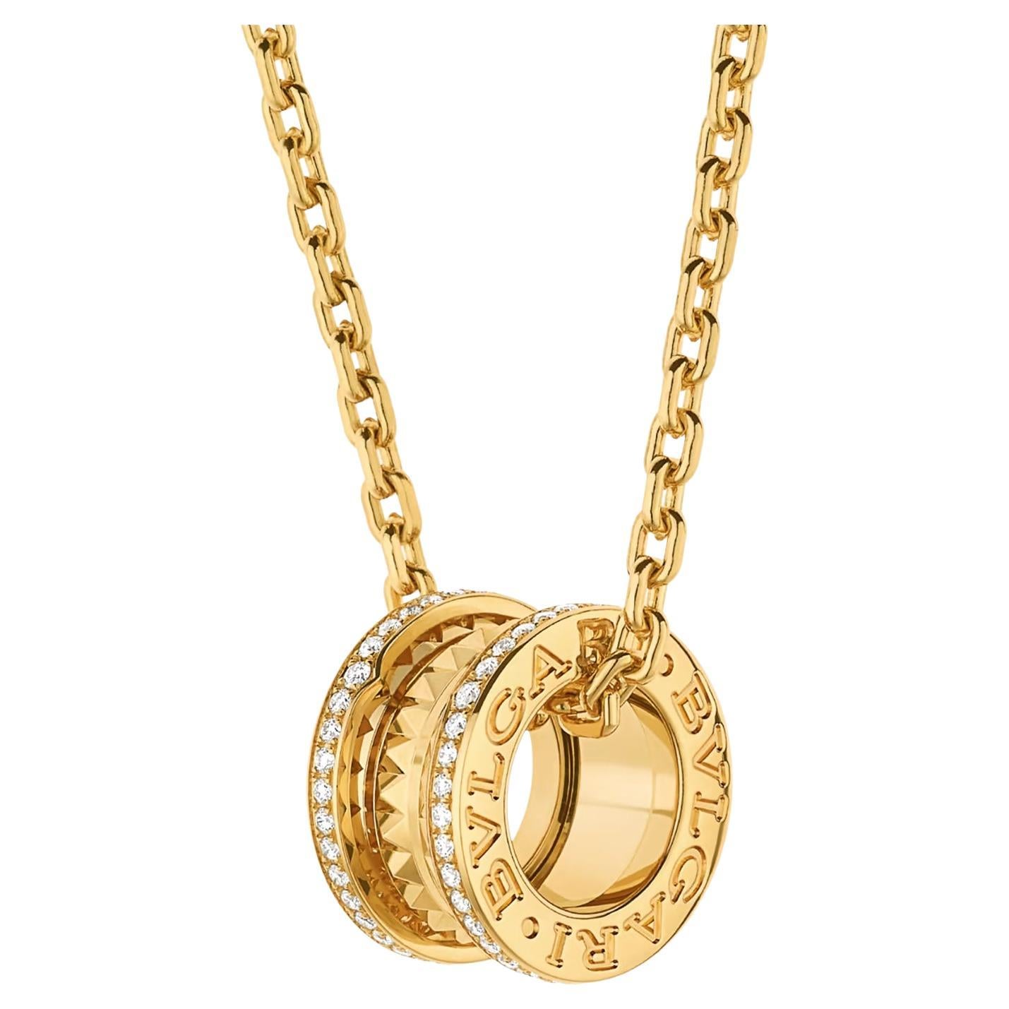 B.zero1 Rock Pendant Necklace 18kt Yellow Gold with 0.38ct Pave Diamonds Studs For Sale