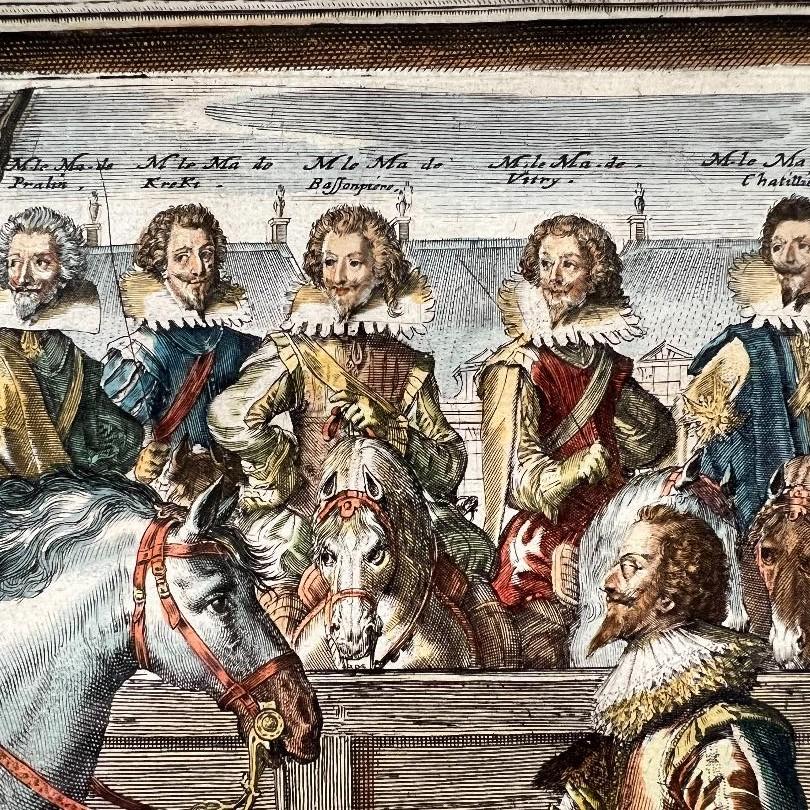 C. 1625 nach Antoine de Pluvinel, „Henry IV, montiert“, handkolorierte Gravur im Zustand „Gut“ im Angebot in Morristown, NJ