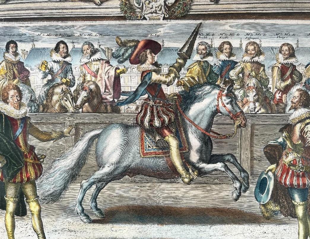 C. 1625 nach Antoine de Pluvinel, „Henry IV, montiert“, handkolorierte Gravur (Plexiglas) im Angebot