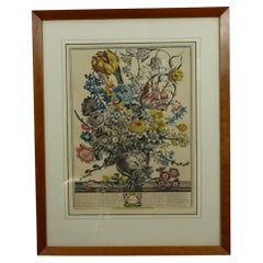 C 1730 Robert Furber - March Floral Calendar Hand Colored Etching by H. Fletcher