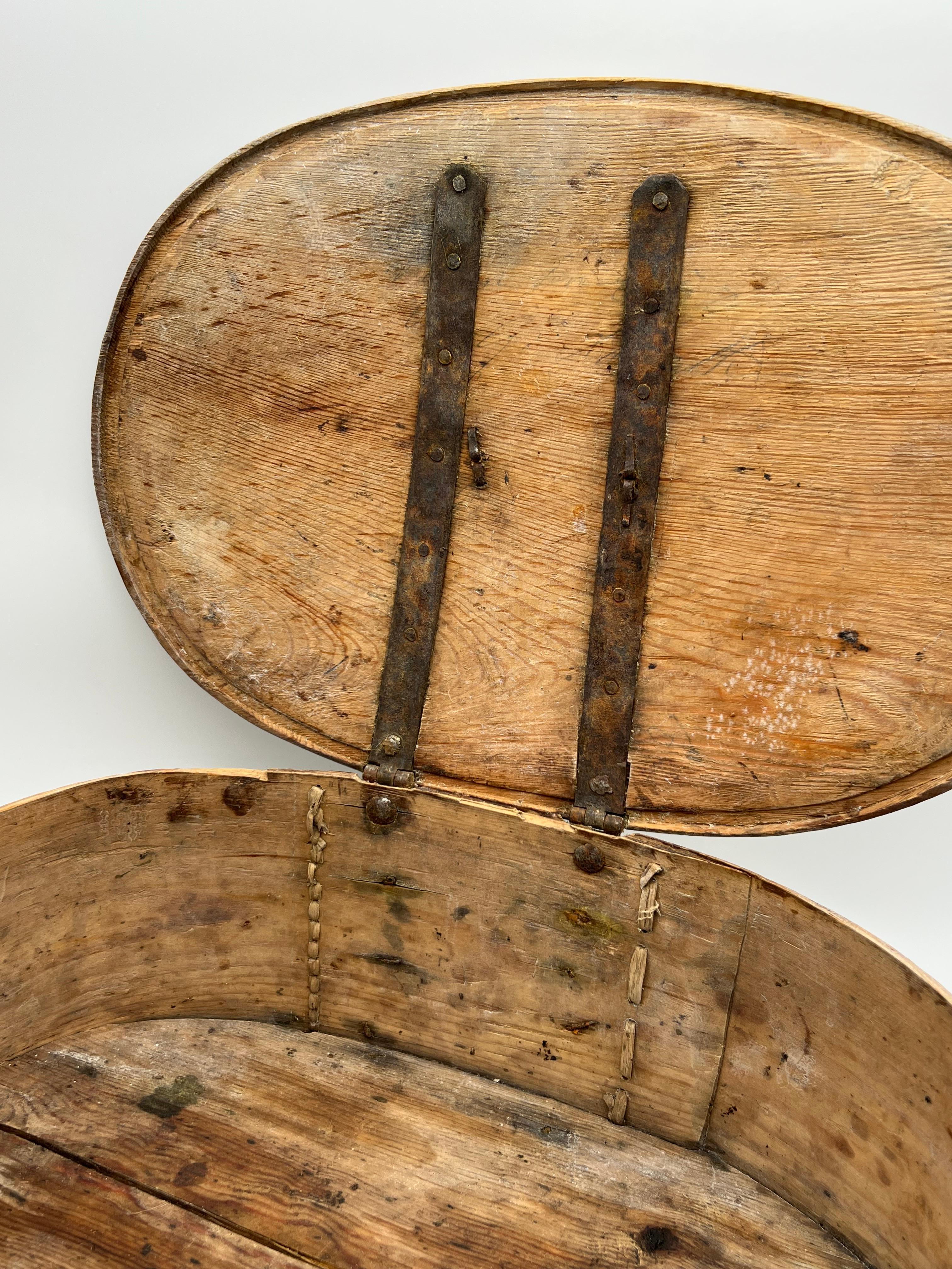18th Century and Earlier c. 1750-1780s Antique RUSTIC Pine / Bentwood Chest Box. Primitive, Nordic For Sale