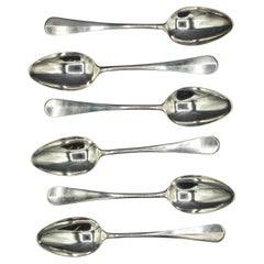 c. 1765-85 Set of 6 Irish Hanoverian Pattern Sterling Silver Soup Spoons