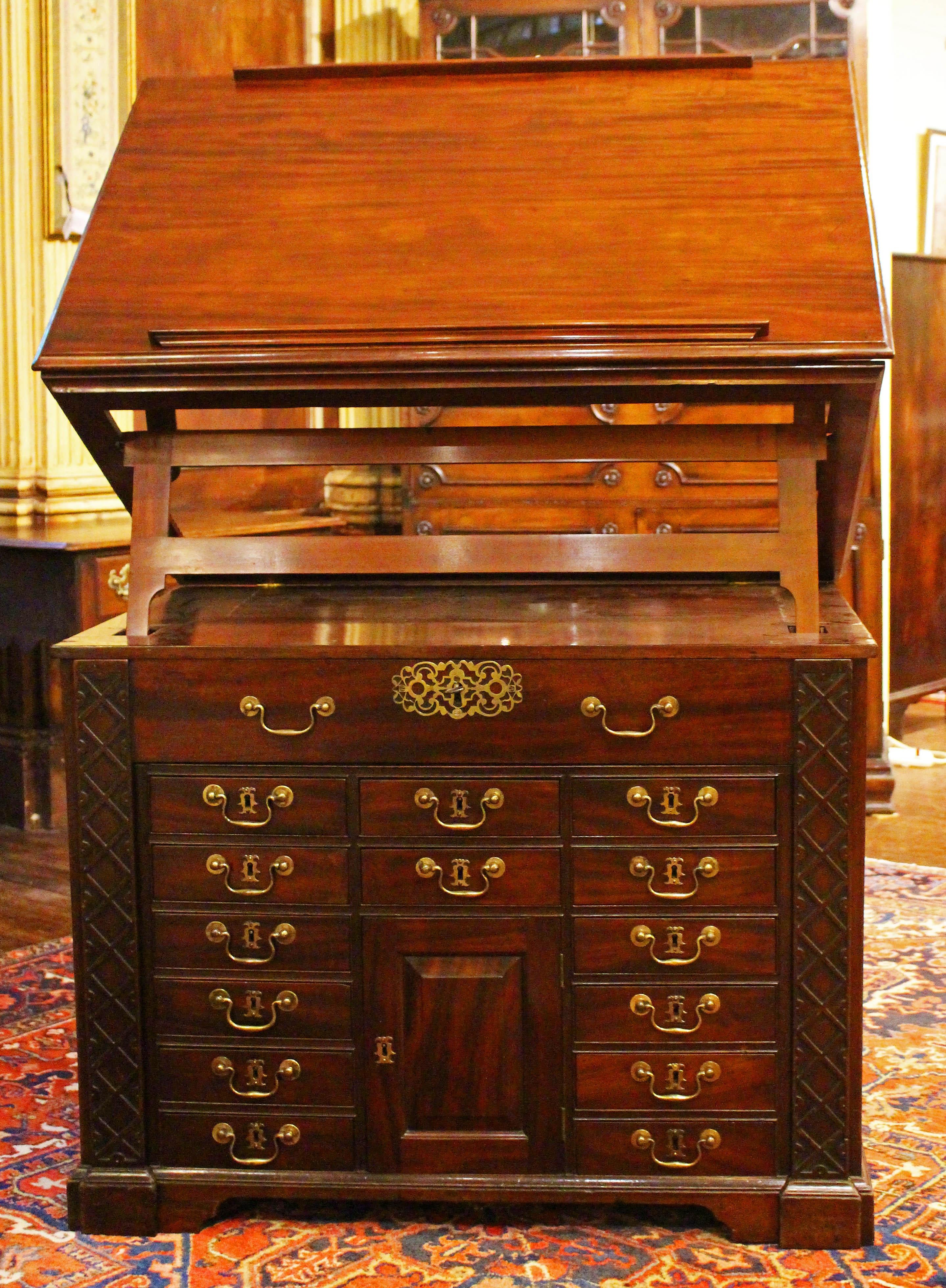 C. 1765 George III Period Gentleman's Library Writing Table Chest For Sale 1