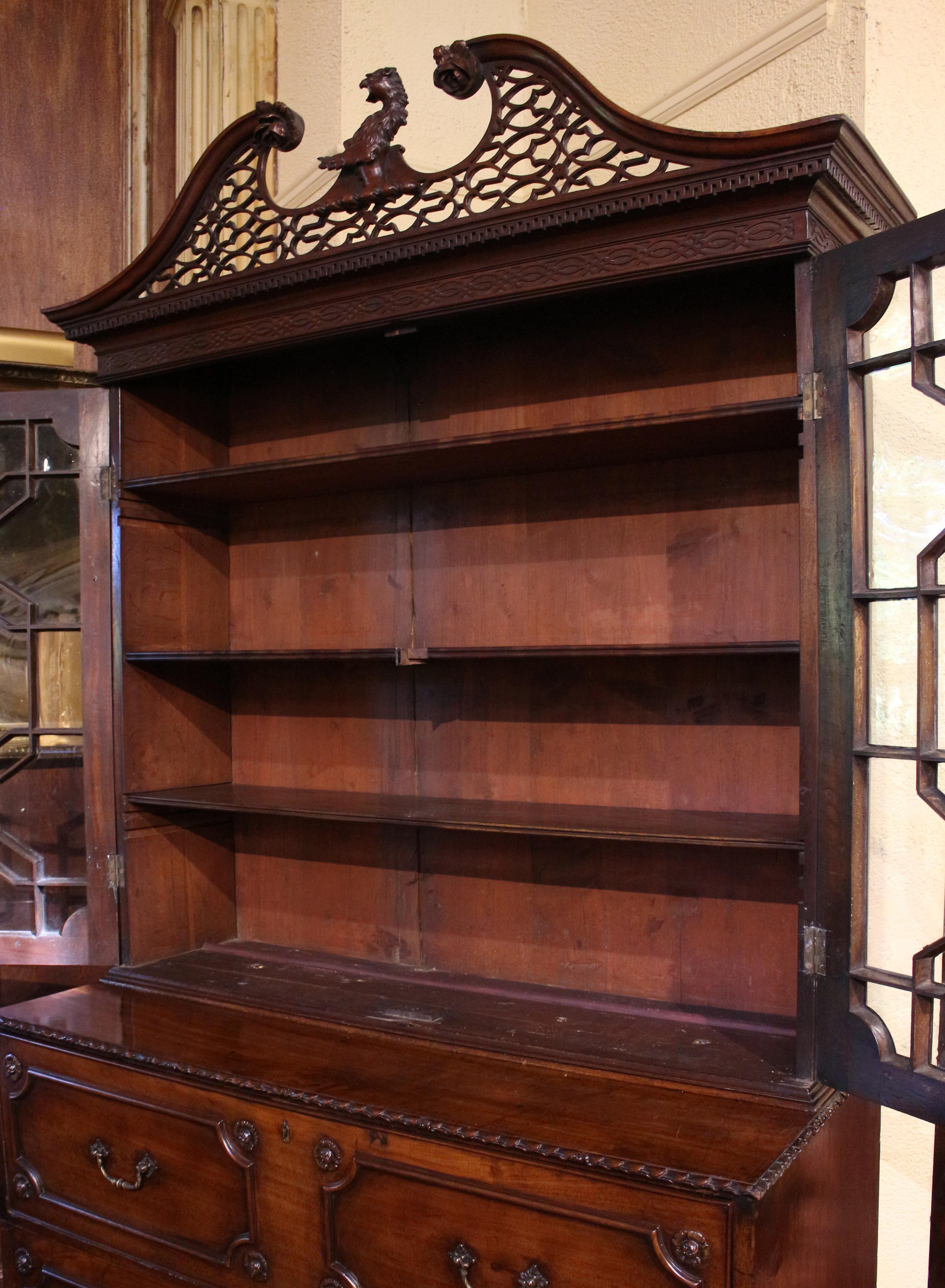 Neoclassical C. 1780 English Armorial Crested Secretaire Bookcase For Sale