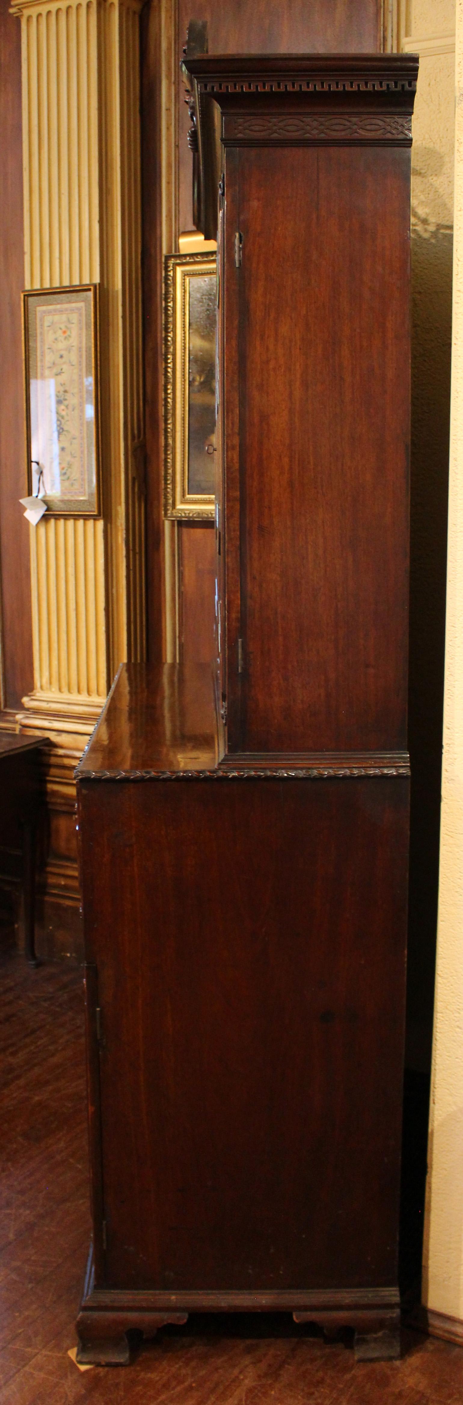 18th Century C. 1780 English Armorial Crested Secretaire Bookcase For Sale