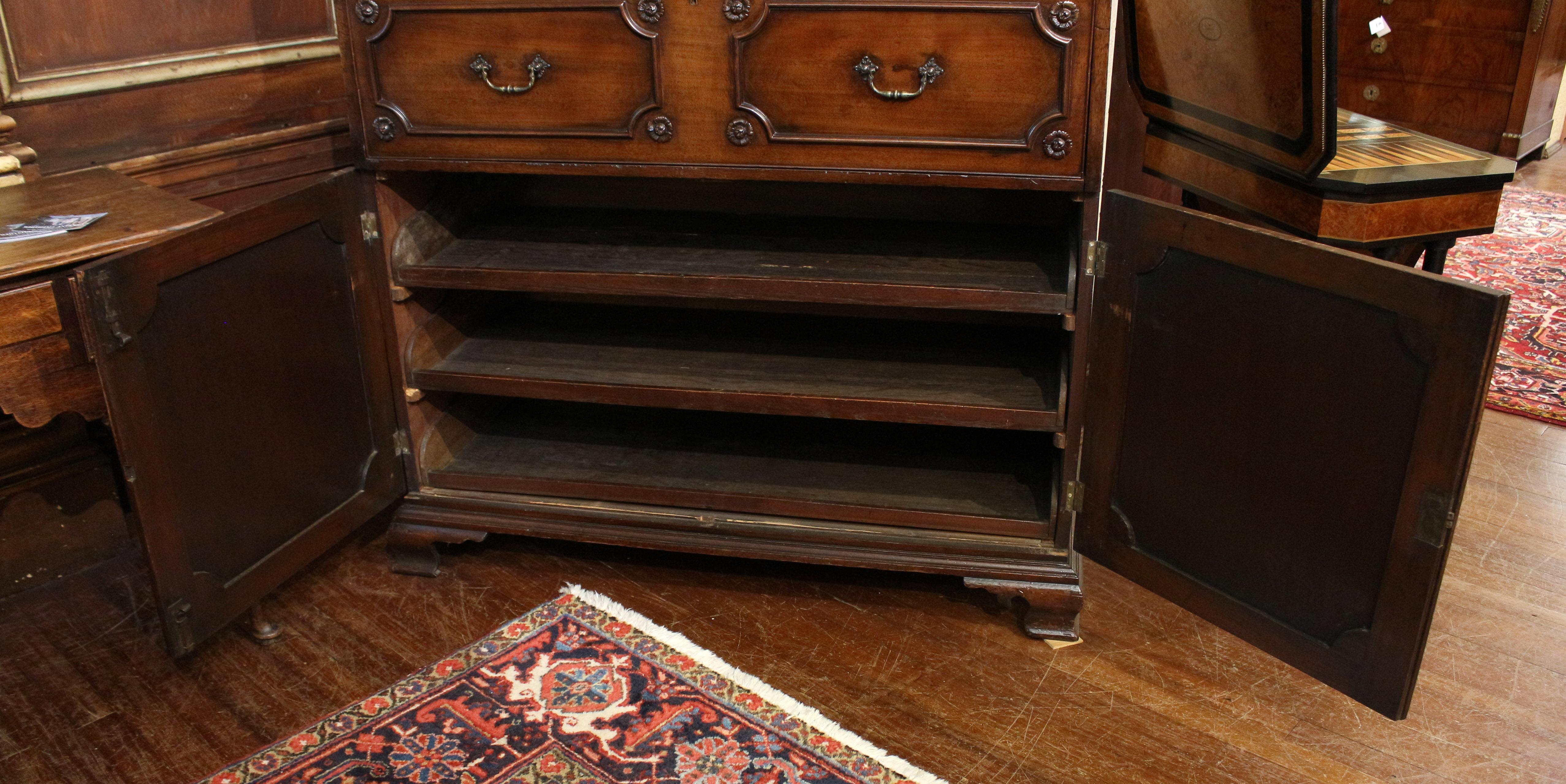C. 1780 English Armorial Crested Secretaire Bookcase For Sale 1