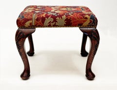 c. 1790 Oak Hand-carved English Stool, Hand-carved Legs, Gros-point Needlework
