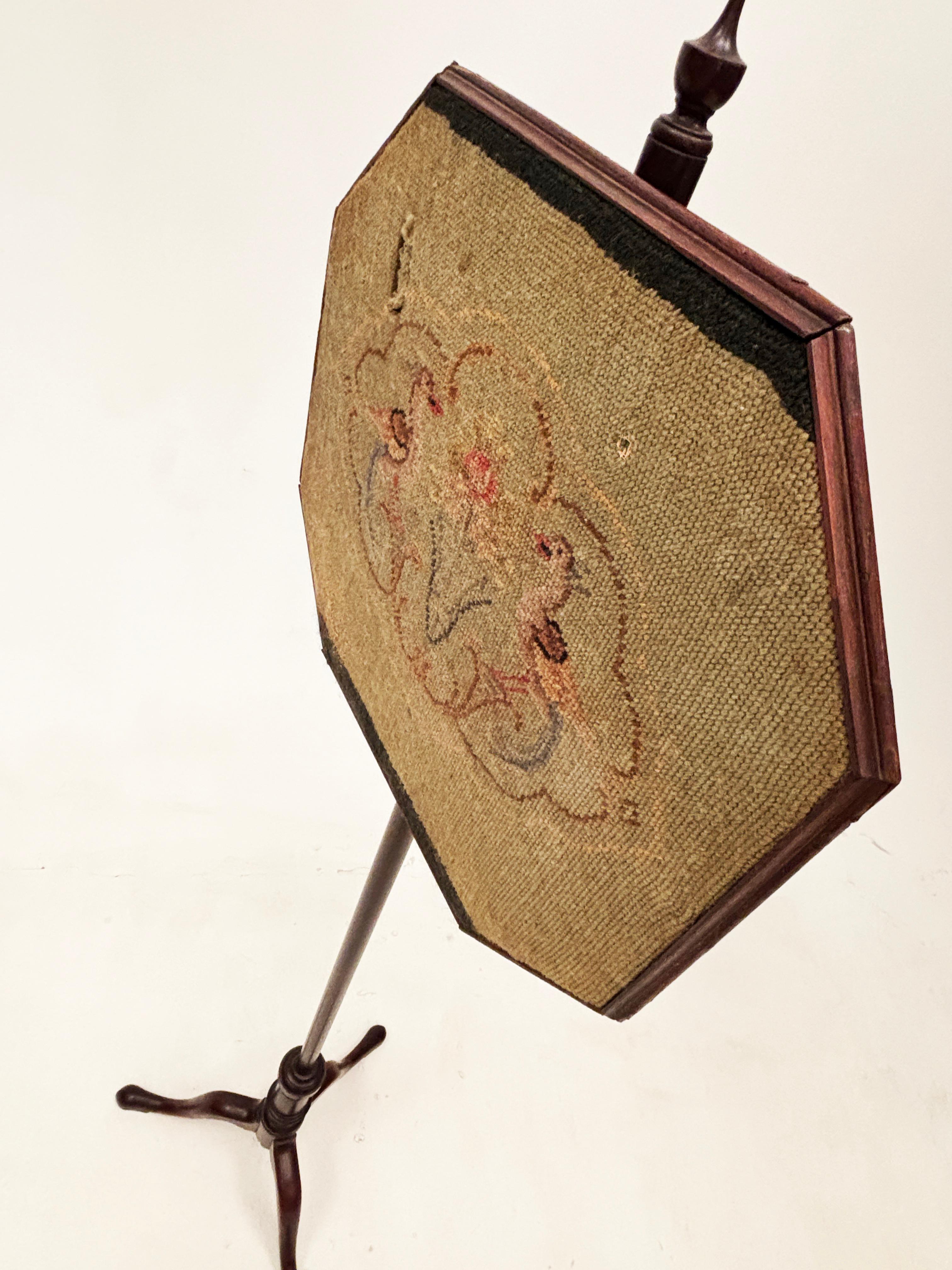 Regency c. 1800 English Fire Pole Screen Needlepoint/Tapestry Stand For Sale