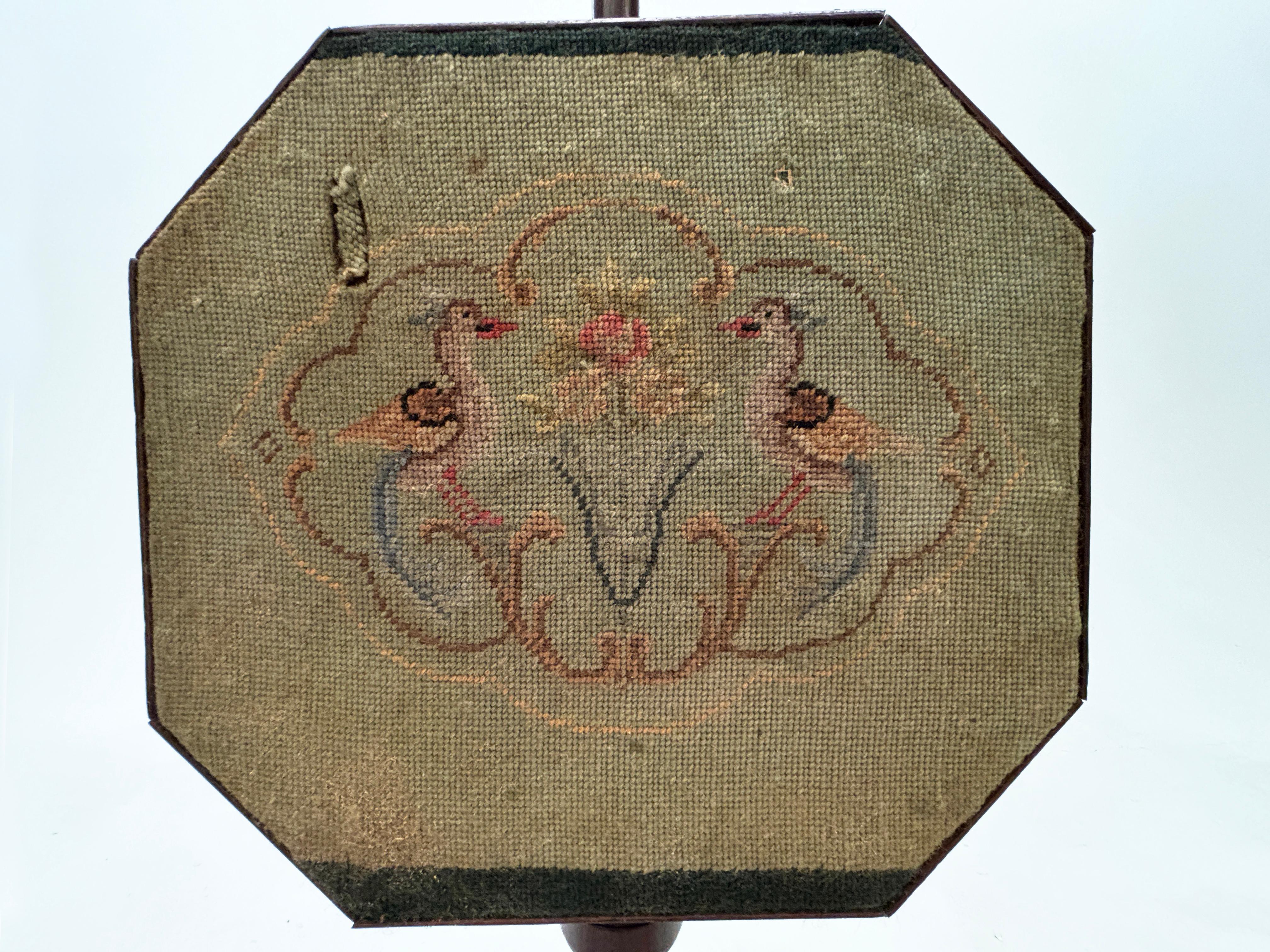 Hand-Carved c. 1800 English Fire Pole Screen Needlepoint/Tapestry Stand For Sale