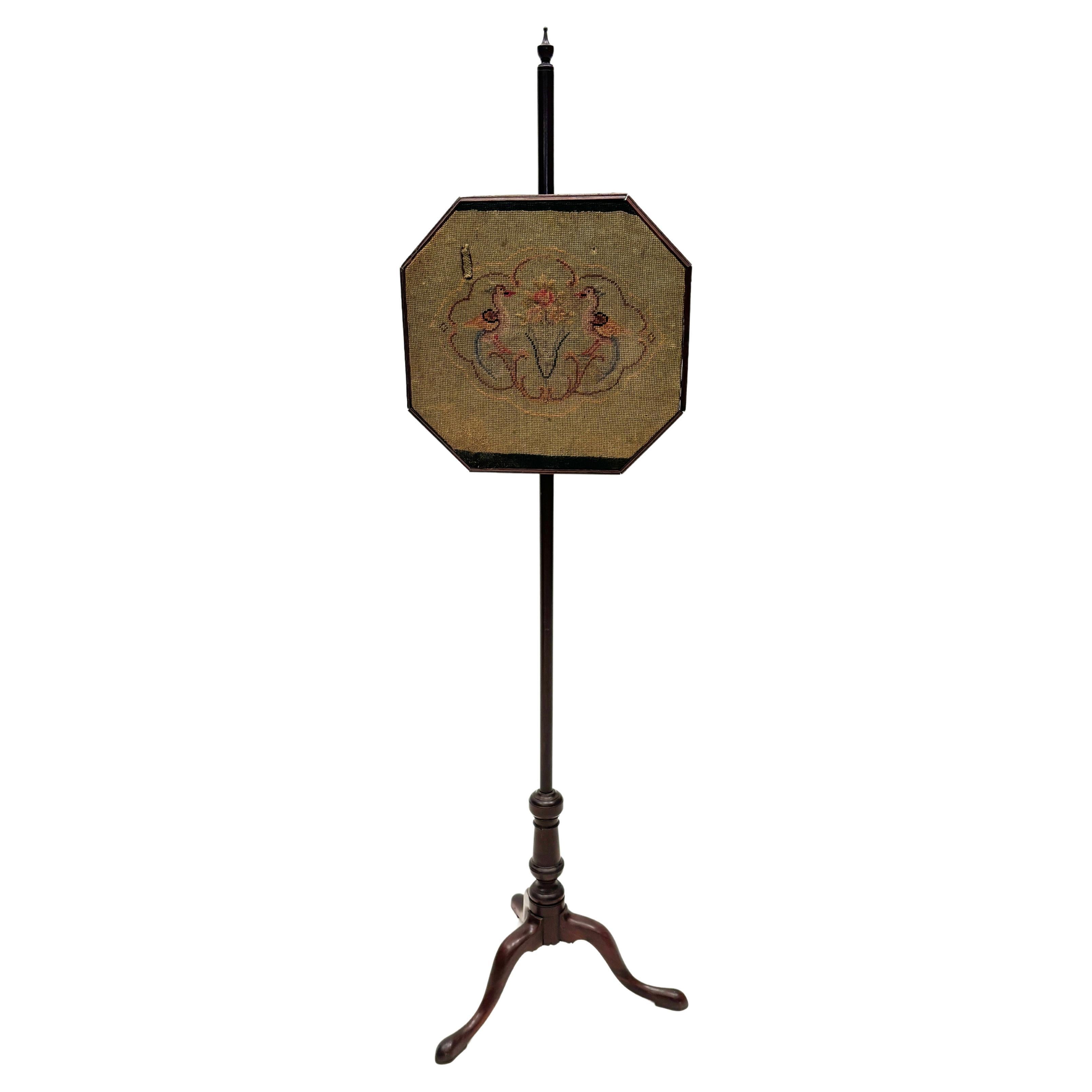 c. 1800 English Fire Pole Screen Needlepoint/Tapestry Stand