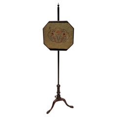 Antique c. 1800 English Fire Pole Screen Needlepoint/Tapestry Stand