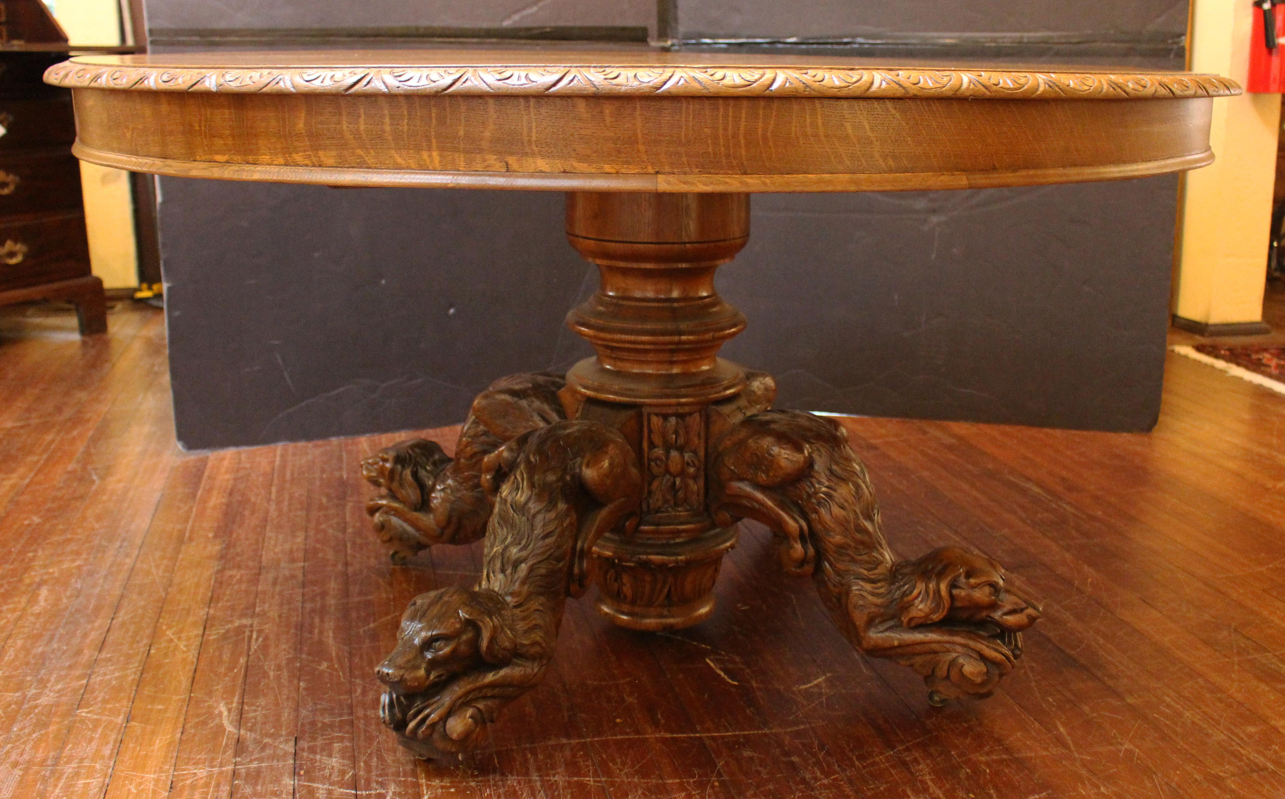 Rustic c. 1800 French Hunting Chateau Table Carved with Dachshunds