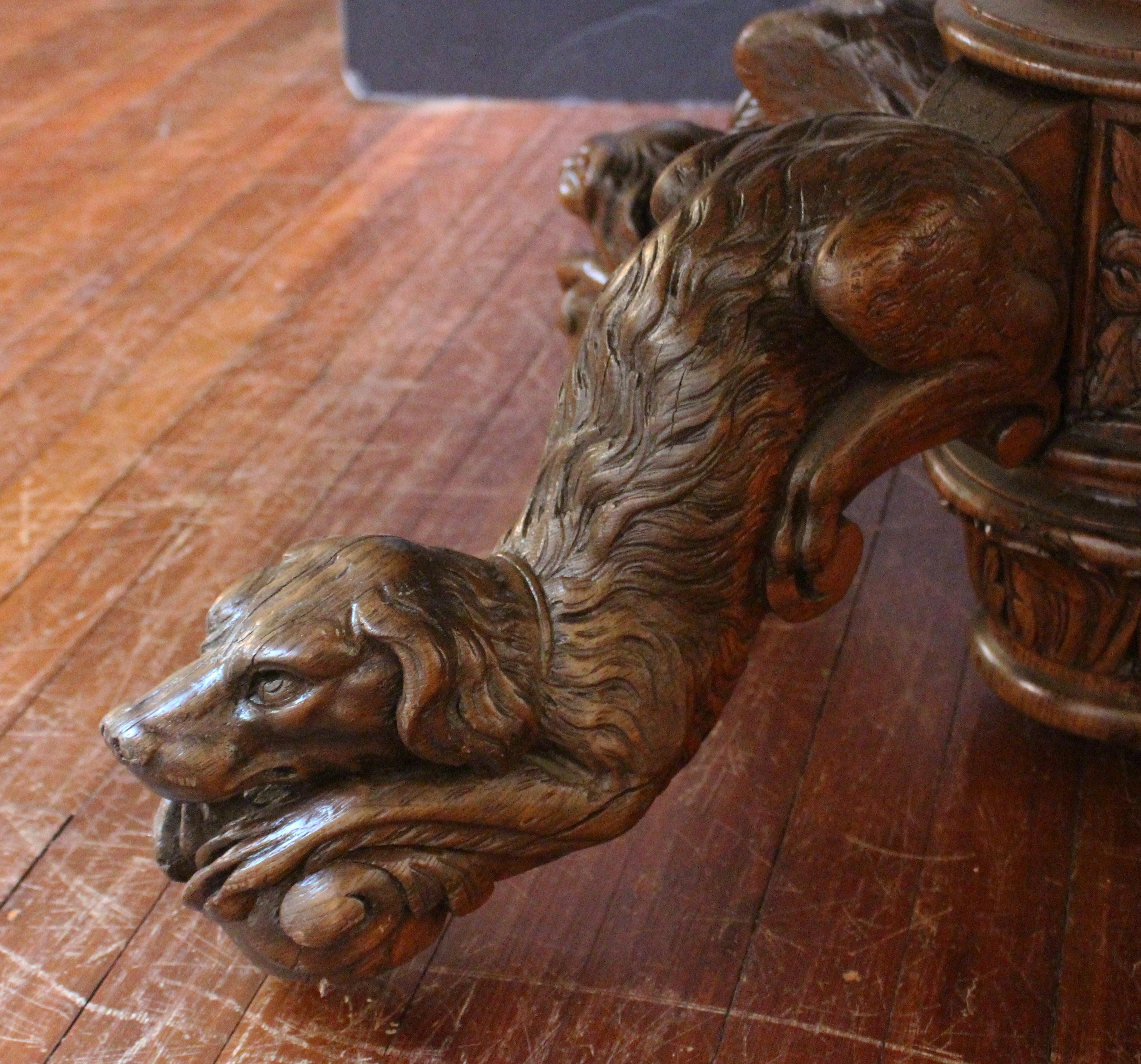 c. 1800 French Hunting Chateau Table Carved with Dachshunds In Good Condition In Chapel Hill, NC