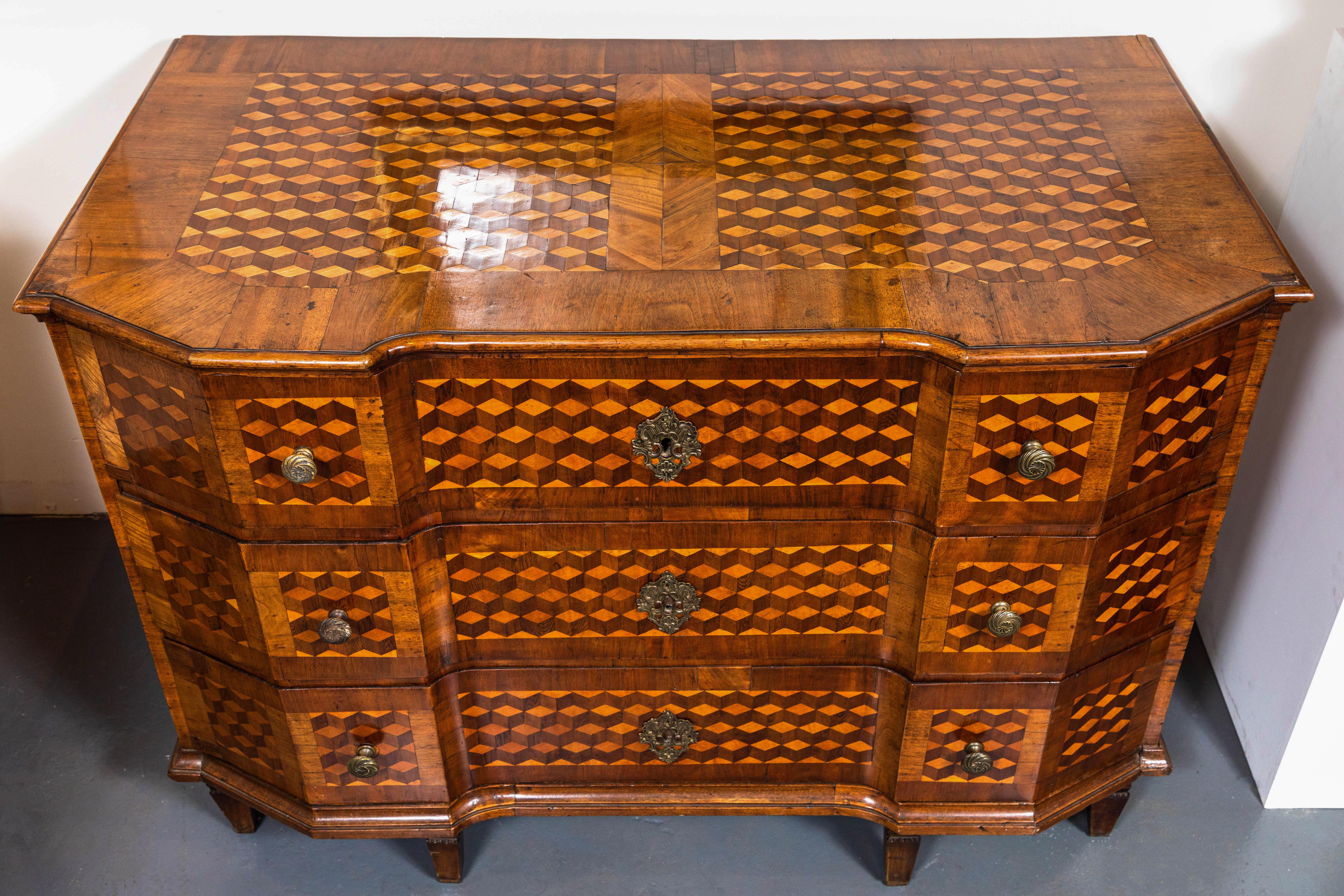 Early 19th Century Parquetry Veneered Italian Commode, circa 1800 For Sale