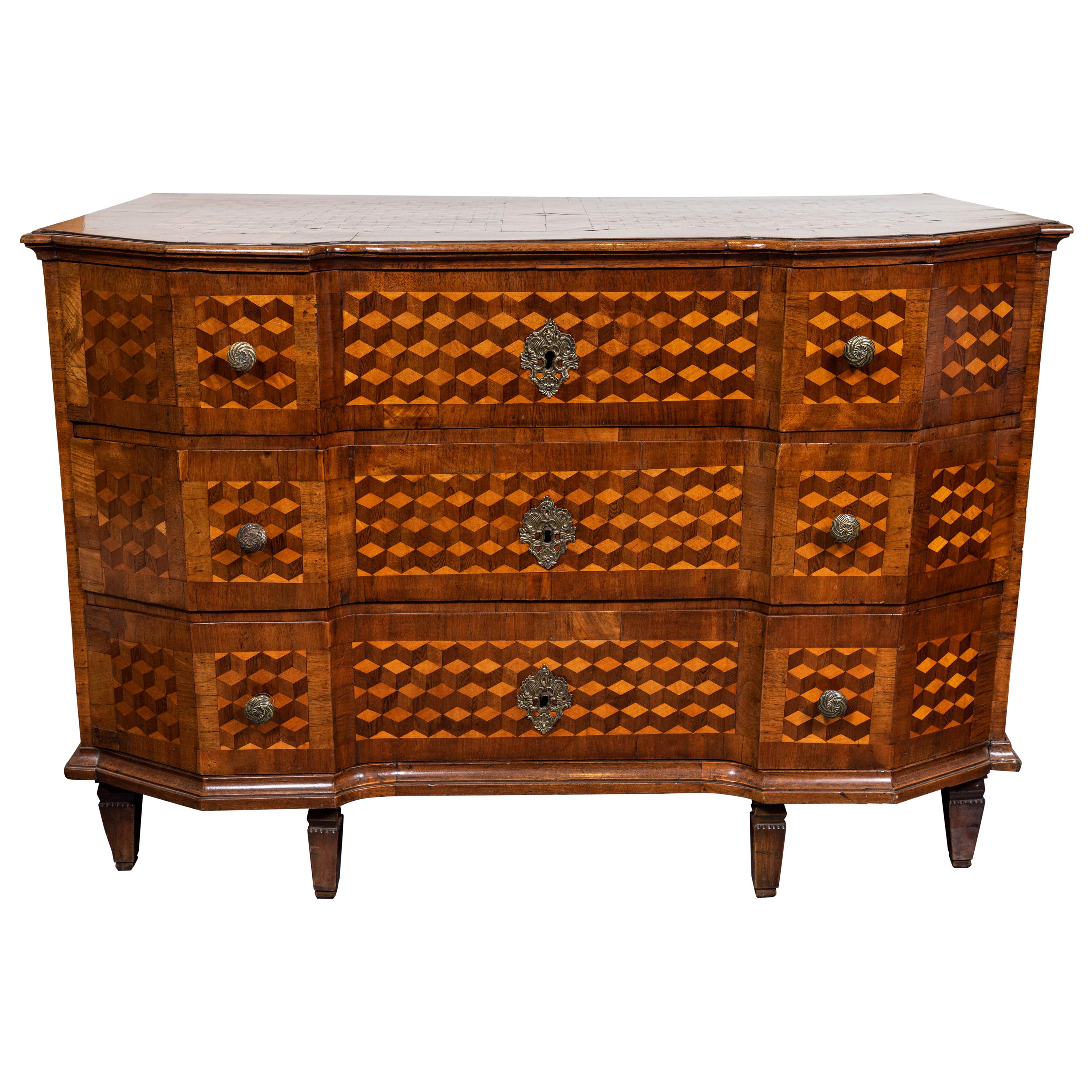 Parquetry Veneered Italian Commode, circa 1800 For Sale