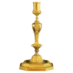 c. 1810–1830 French Empire Ormolu Candlestick with Classical Portrait Medallions
