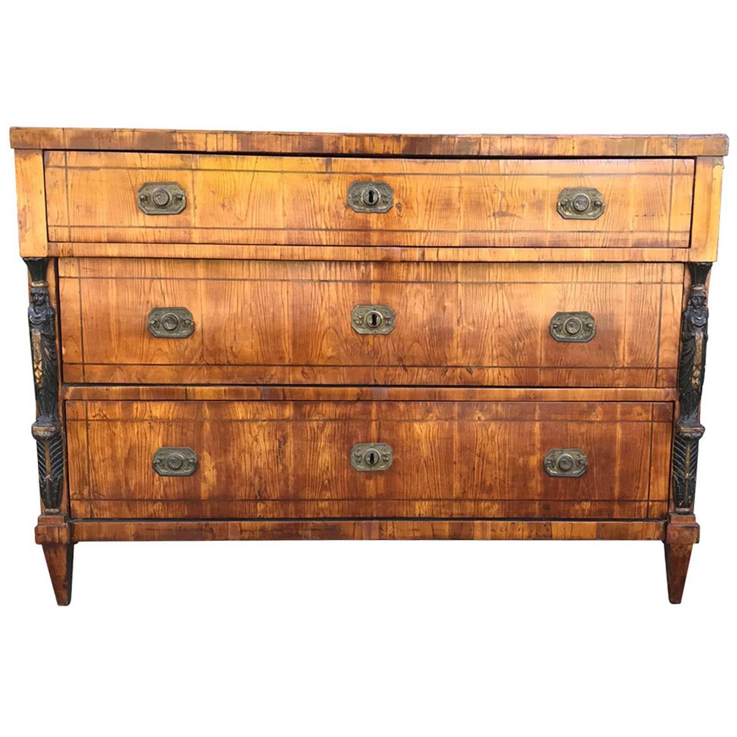 Neoclassical Three-Drawer Chest, Possibly Elm, circa 1820
