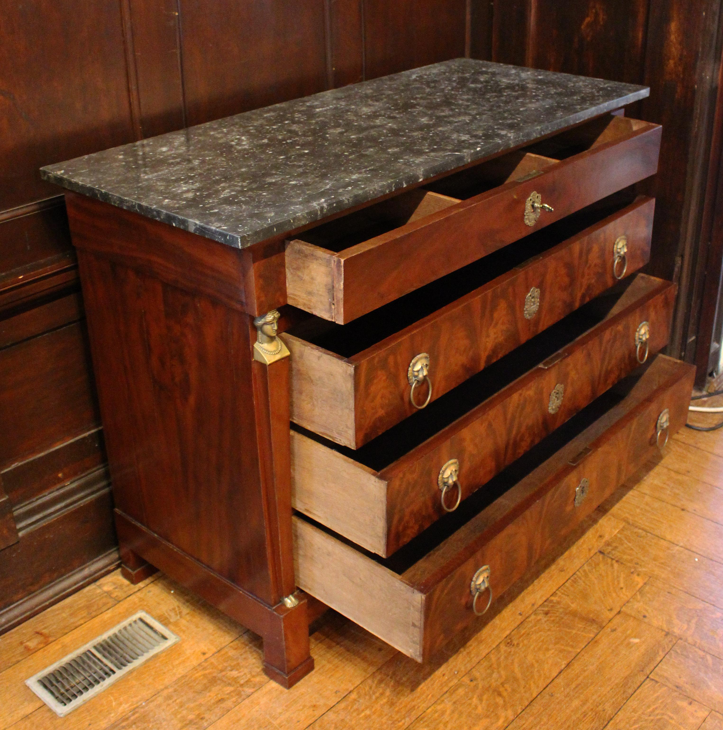 c. 1820s-30s French Empire Marble Top Commode In Good Condition In Chapel Hill, NC