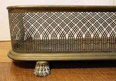 C. 1830 English Brass Fire Fender with Gothic Cutwork and Paw Feet