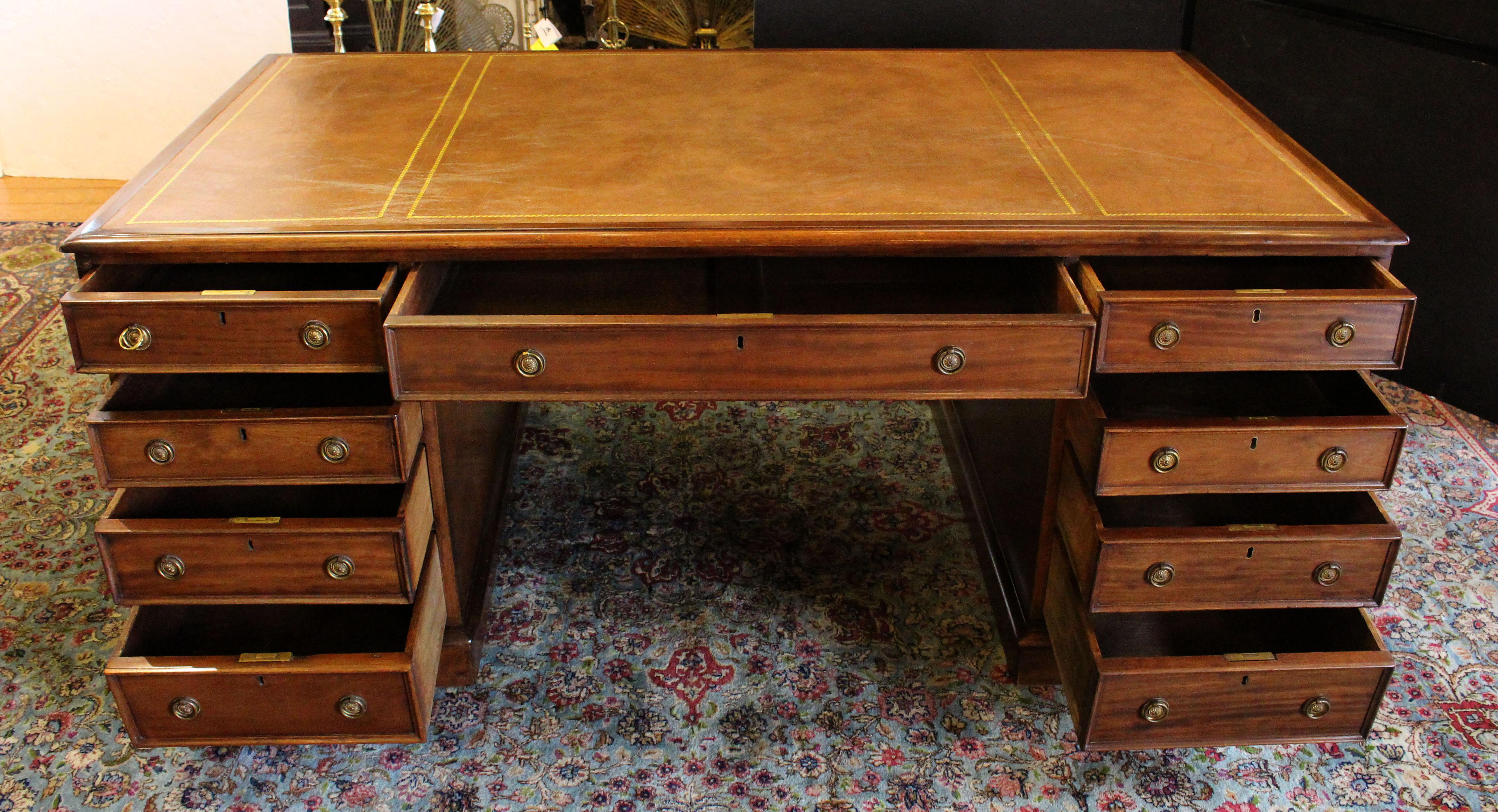 Leather c. 1830 Late Georgian Period English Partner's Desk